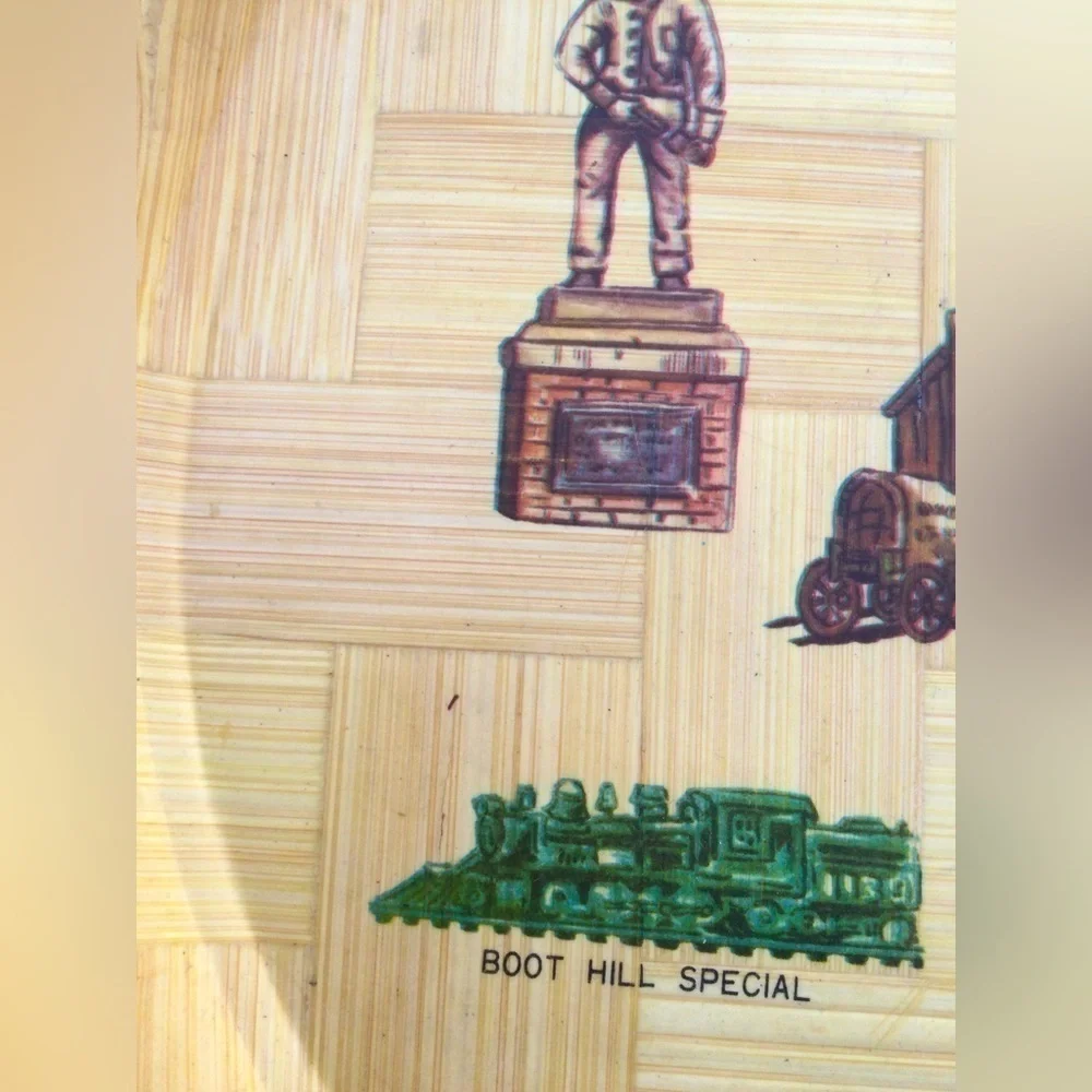 Vintage 13” Dodge city Kansas bamboo plate Boot Hill‎ Midwest Route 66 boho MCM
